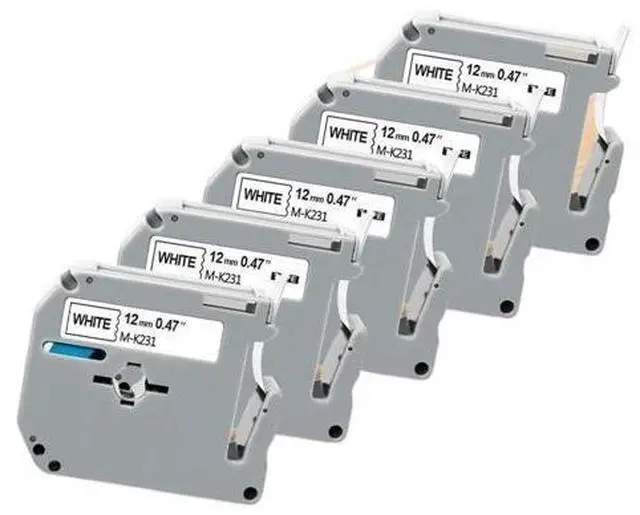 Main image of 5PK M-K231 12mm Black On White M Label Tape Compatible with Label Printer PT60 PT70 PT80 M95 Fits MK231 MK-231 Models