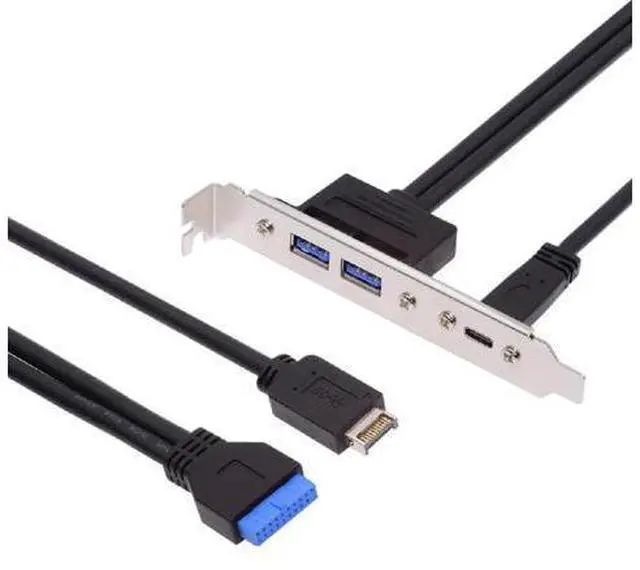 Main image of Internal Motherboard 19-Pin & Type-E to 5Gbps Dual Ports (USB-C + USB 3.0) PCIe Bracket for PC Case Rear I/O Panel