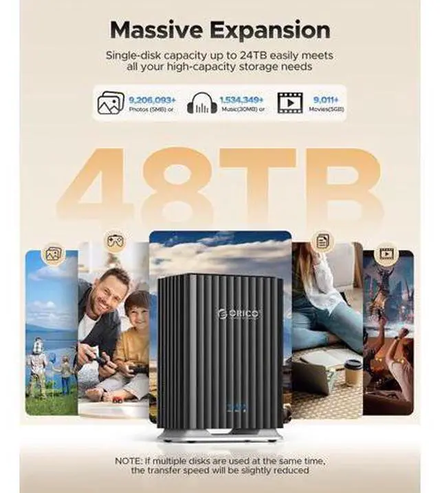 Alt view image 3 of 7 - 2 Bay Hard Drive Enclosure USB C Plug and Play DAS Backup with 12V/4A Power Adapter Maximum 2*22TB Storage for Personal Local Database - 9728C3