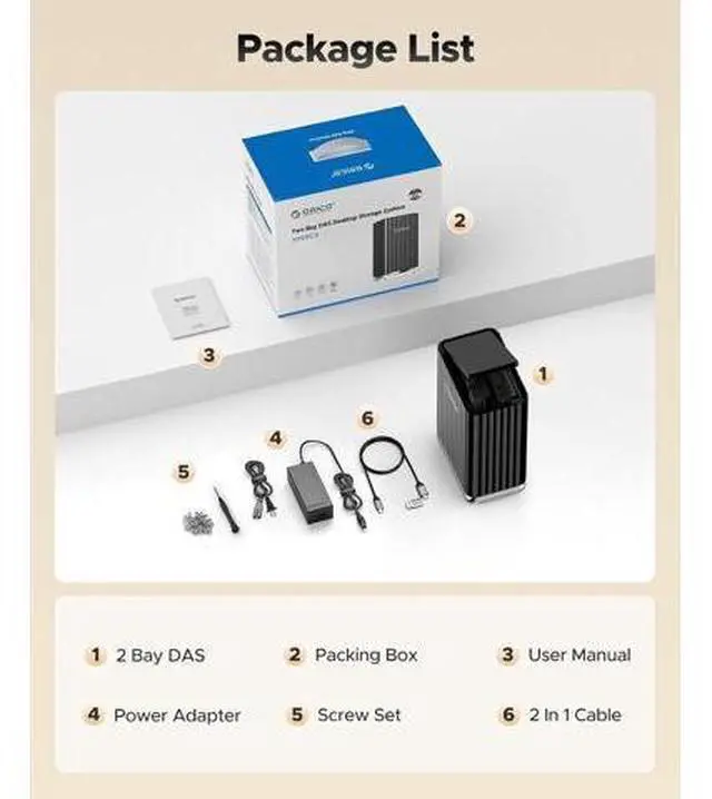 Alt view image 7 of 7 - 2 Bay Hard Drive Enclosure USB C Plug and Play DAS Backup with 12V/4A Power Adapter Maximum 2*22TB Storage for Personal Local Database - 9728C3