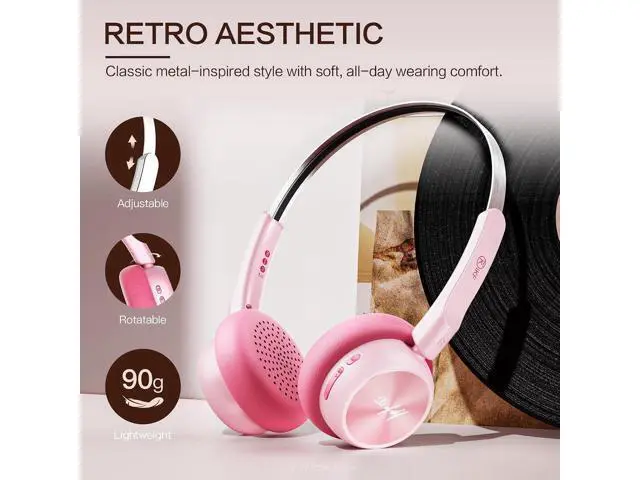 Alt view image 2 of 7 - R1 Wireless Bluetooth Headphones, Retro Classic Lightweight Headset, Builti-in Mic, 60H Playback, Dual Device Connectivity, Low Latency, App Customization,Throwback 80s 90s,OOTD, Pink