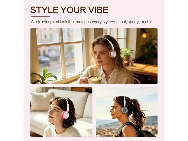 Alt view image 6 of 7 - R1 Wireless Bluetooth Headphones, Retro Classic Lightweight Headset, Builti-in Mic, 60H Playback, Dual Device Connectivity, Low Latency, App Customization,Throwback 80s 90s,OOTD, Pink
