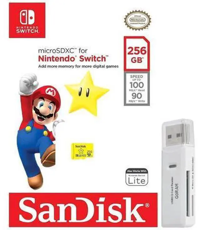 Alt view image 2 of 2 - 256GB MicroSDXC Memory Card for Nintendo Switch & Switch Lite - SDSQXAO-256G Super Mario Star Design Bundle with GoRAM Card Reader