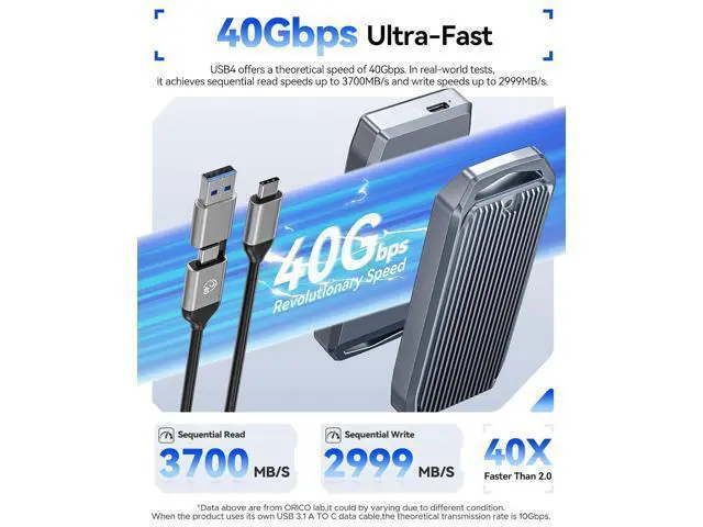 Alt view image 2 of 7 - USB4 40Gbps M.2 SSD Enclosure, Supports Up to 8TB M.2 NVMe SSDs, Finned Aluminum Alloy Case, USB-C to USB-A&C 2-in-1 Cable, Plug and Play, Compatible with Thunderbolt 3/4, USB 3.2/3.1/3.0- M2V01