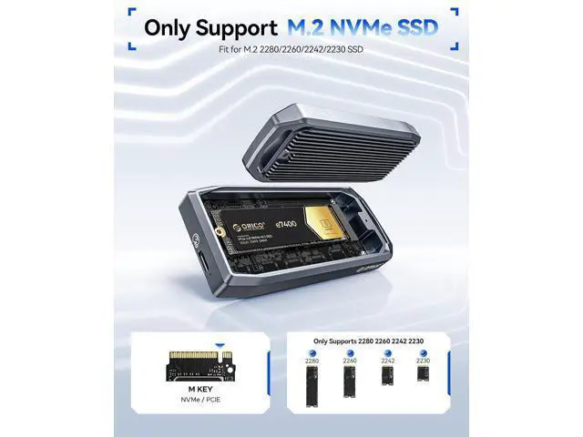 Alt view image 3 of 7 - USB4 40Gbps M.2 SSD Enclosure, Supports Up to 8TB M.2 NVMe SSDs, Finned Aluminum Alloy Case, USB-C to USB-A&C 2-in-1 Cable, Plug and Play, Compatible with Thunderbolt 3/4, USB 3.2/3.1/3.0- M2V01