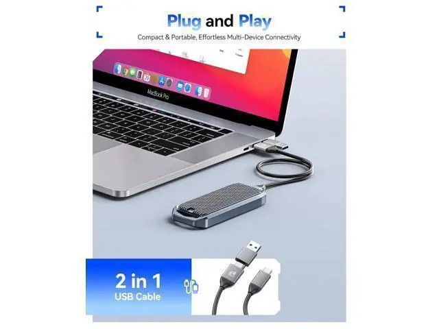 Alt view image 6 of 7 - USB4 40Gbps M.2 SSD Enclosure, Supports Up to 8TB M.2 NVMe SSDs, Finned Aluminum Alloy Case, USB-C to USB-A&C 2-in-1 Cable, Plug and Play, Compatible with Thunderbolt 3/4, USB 3.2/3.1/3.0- M2V01