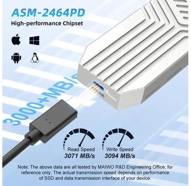 Alt view image 3 of 5 - MAIWO 40Gbps M.2 PCIe NVMe SSD Enclosure USB4 ASM2464PD Chipset Built-in Fan Aluminum Tool Free 8TB Capacity, Support Thunderbolt3/4 USB4/3.0/2.0 (K1695F)