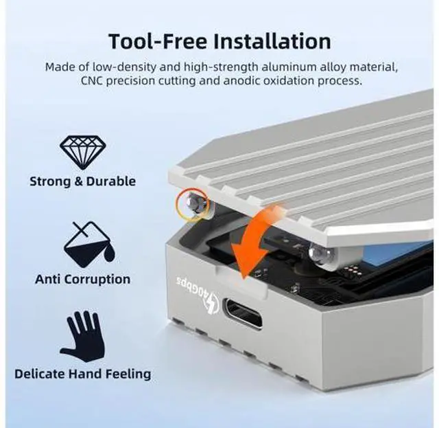 Alt view image 5 of 5 - MAIWO 40Gbps M.2 PCIe NVMe SSD Enclosure USB4 ASM2464PD Chipset Built-in Fan Aluminum Tool Free 8TB Capacity, Support Thunderbolt3/4 USB4/3.0/2.0 (K1695F)
