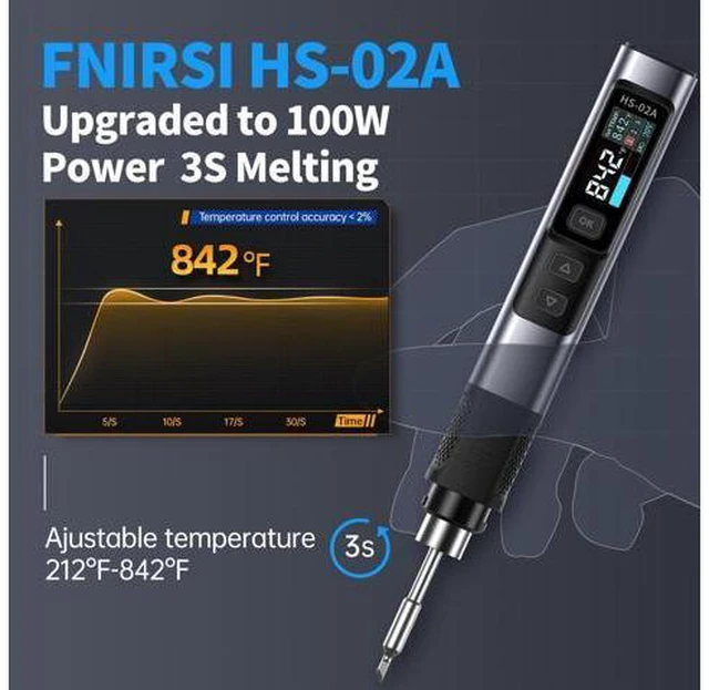Alt view image 6 of 7 - HS-02A 100W Portable Corded Soldering Iron Kit, 3S Fast Heating, 212-842, Pre-set 3 Groups Temperature, 6 F245 Soldering Tips, Smart Digital Soldering Iron Pen Tool for Electronics Repair
