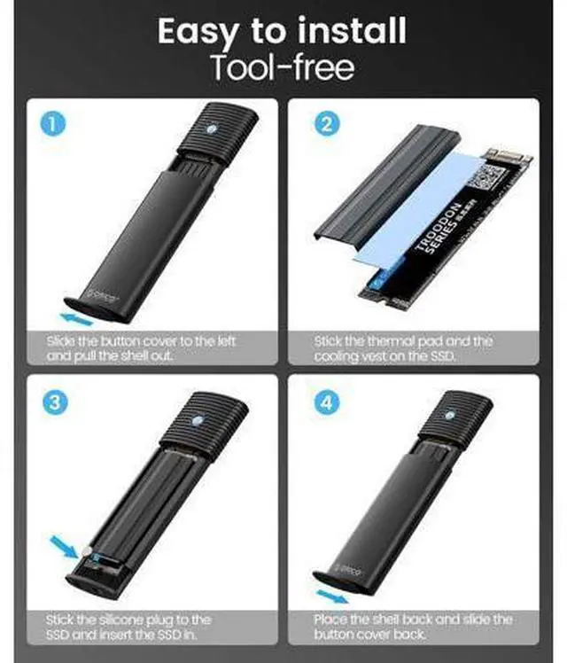Alt view image 5 of 7 - Dual M.2 NVMe SSD Enclosure, USB C to M2 Adapter for M Key PCIe 2230/2242/2260/2280 M.2 SSDs,Tool-Free Installation Aluminum M.2 Reader Support Trim and UASP up to 2x4TB