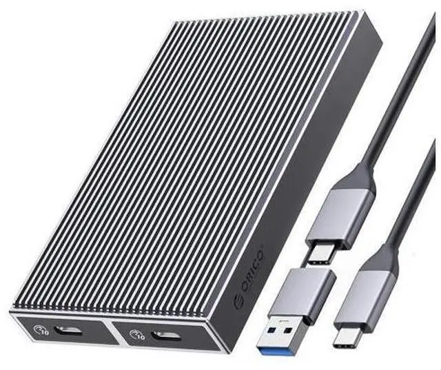 Alt view image 7 of 7 - Dual M.2 NVMe SSD Enclosure, USB C to M2 Adapter for M Key PCIe 2230/2242/2260/2280 M.2 SSDs,Tool-Free Installation Aluminum M.2 Reader Support Trim and UASP up to 2x4TB