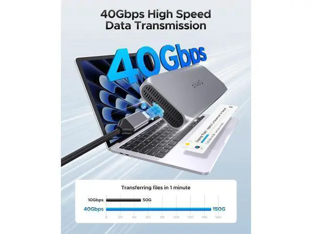 Alt view image 2 of 7 - 40Gbps M.2 NVMe SSD Enclosure with Cooling Fan, Supports up to 8TB, Thunderbolt 3/4 and USB4 Compatible, Backward Compatible with USB 3.2/3.1, M-Key SSD 2280/2260/2242/2230 - COM2-T3