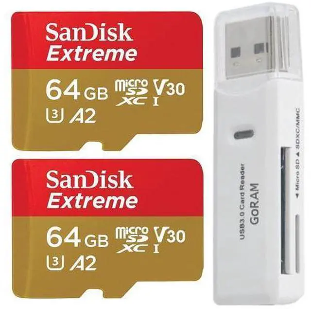 Main image of 64GB (2 Pack) Extreme microSDXC 170MB/s UHS-I Memory Card SDSQXAH-064G-GN6MN Bundle with (1) GoRAM Card Reader (64GB, 2 Pack)
