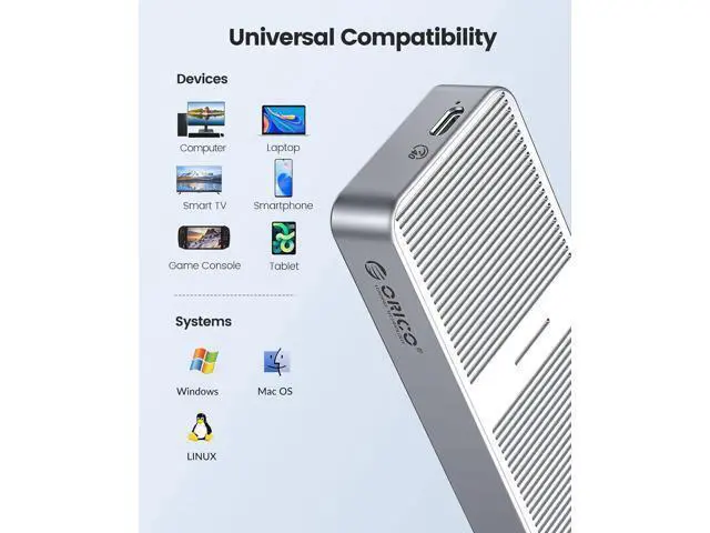 Alt view image 2 of 7 - 40Gbps NVMe SSD Enclosure, M.2 to USB-C Adapter for NVMe M-Key 8TB SSD Max, Aluminum M2 External SSD Case, Compatible with Thunderbolt 3/4 USB3.2/3.1/3.0/Type - M224 (Silver)
