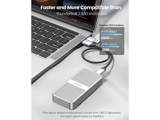 Alt view image 6 of 7 - 40Gbps NVMe SSD Enclosure, M.2 to USB-C Adapter for NVMe M-Key 8TB SSD Max, Aluminum M2 External SSD Case, Compatible with Thunderbolt 3/4 USB3.2/3.1/3.0/Type - M224 (Silver)