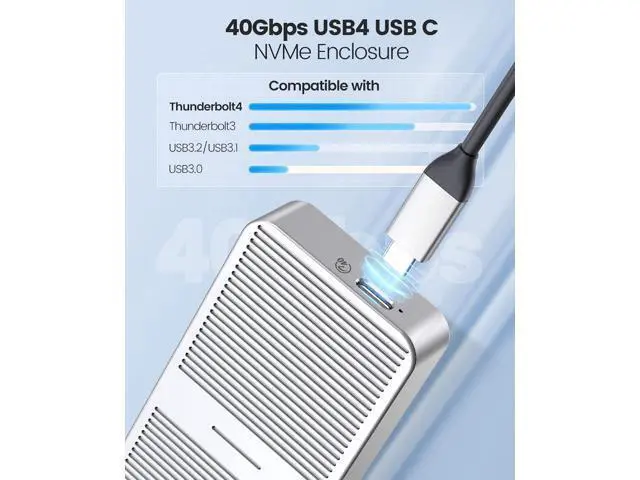 Alt view image 5 of 7 - 40Gbps NVMe SSD Enclosure, M.2 to USB-C Adapter for NVMe M-Key 8TB SSD Max, Aluminum M2 External SSD Case, Compatible with Thunderbolt 3/4 USB3.2/3.1/3.0/Type - M224 (Silver)