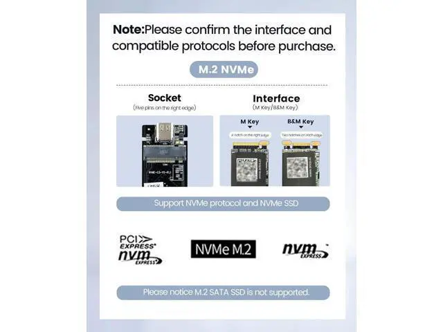 Alt view image 7 of 7 - 40Gbps NVMe SSD Enclosure, M.2 to USB-C Adapter for NVMe M-Key 8TB SSD Max, Aluminum M2 External SSD Case, Compatible with Thunderbolt 3/4 USB3.2/3.1/3.0/Type - M224 (Silver)