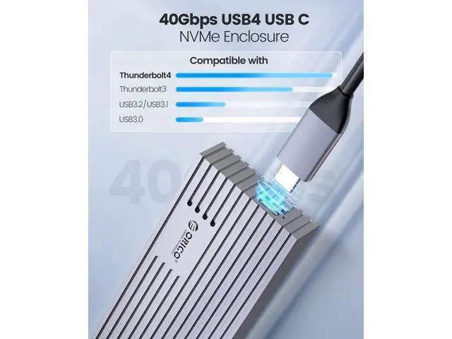 Alt view image 3 of 7 - 40Gbps NVMe SSD Enclosure, M.2 to USB-C Adapter for NVMe M-Key 4TB SSD 2280, Aluminum M2 External SSD Case, Compatible with Thunderbolt 3/4 USB3.2/3.1/3.0/Type -M234-Grey