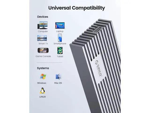 Alt view image 6 of 7 - 40Gbps NVMe SSD Enclosure, M.2 to USB-C Adapter for NVMe M-Key 4TB SSD 2280, Aluminum M2 External SSD Case, Compatible with Thunderbolt 3/4 USB3.2/3.1/3.0/Type -M234-Grey