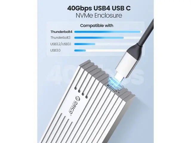 Alt view image 2 of 7 - 40Gbps NVMe SSD Enclosure, M.2 to USB-C Adapter for NVMe M-Key 4TB SSD 2280, Aluminum M2 External SSD Case, Compatible with Thunderbolt 3/4 USB3.2/3.1/3.0/Type-M234-Silver