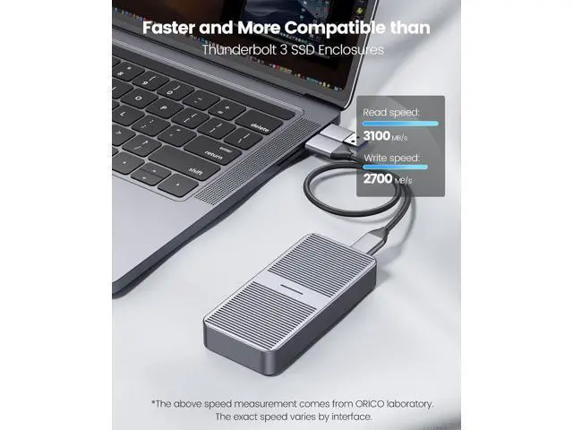 Alt view image 2 of 7 - 40Gbps NVMe SSD Enclosure, M.2 to USB-C Adapter for NVMe M-Key 8TB SSD Max, Aluminum M2 External SSD Case, Compatible with Thunderbolt 3/4 USB3.2/3.1/3.0/Type - M224 Gray