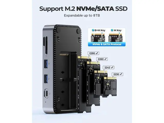 Alt view image 4 of 7 - USB C Hub with M.2 SSD Enclosure, New Upgrade ORICO 10-in-1 USB-C Docking Station with Built in fan, 10Gbps USB 3.2 Gen2 M.2 NVMe SSD Reader, Support 4K@60Hz HDMI, 100W PD, Ethernet, SD/TF - DPM2P9-V1
