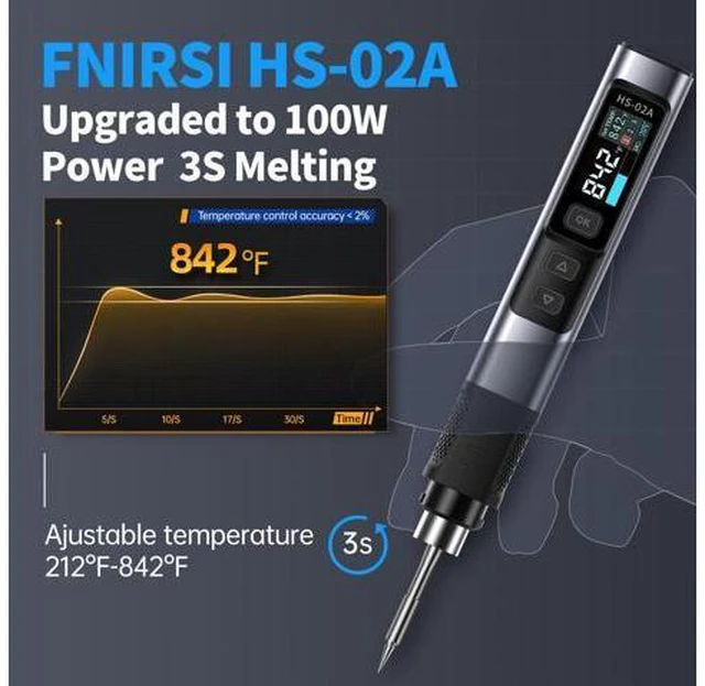 Alt view image 4 of 7 - HS02 100W Corded Heat Set Insert Tool & Soldering Iron KitAdapter Powered, for 3D Printer, Plastic, Electronics Repair, 3 Preset Temps, 3S Fast Heating, M2-M8 Threaded Brass Insert Nuts