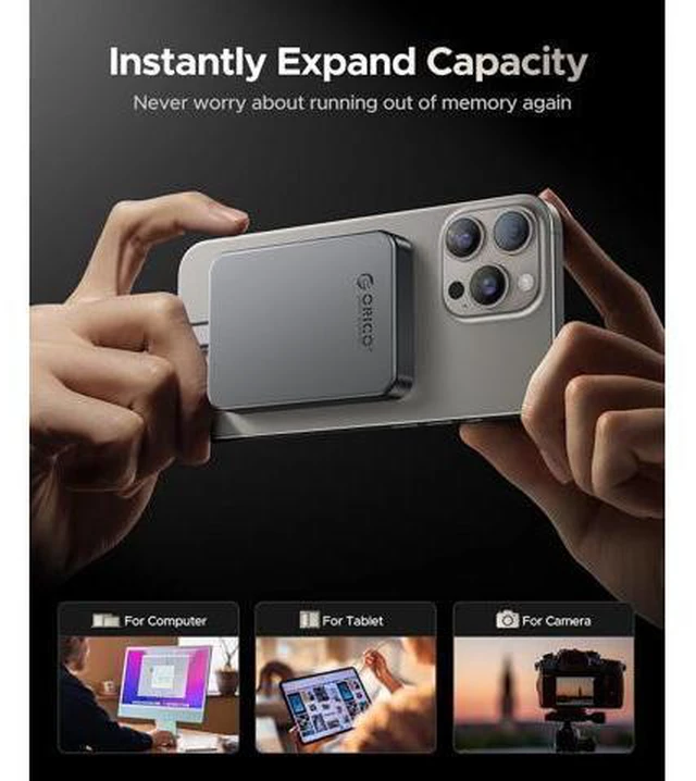 Alt view image 3 of 7 - 256GB Magnetic Portable SSD, Metal Body, 4K 120 fps ProRes HDR Record and Store, Up to 460MB/s, USB C&A 2 in 1 Cable, External SSD Compatible with iPhone 16 Pro Max, Tablet, Computer - K5PLUS
