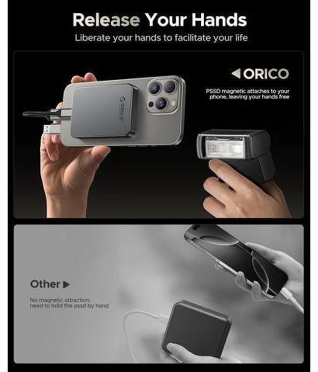 Alt view image 7 of 7 - 256GB Magnetic Portable SSD, Metal Body, 4K 120 fps ProRes HDR Record and Store, Up to 460MB/s, USB C&A 2 in 1 Cable, External SSD Compatible with iPhone 16 Pro Max, Tablet, Computer - K5PLUS
