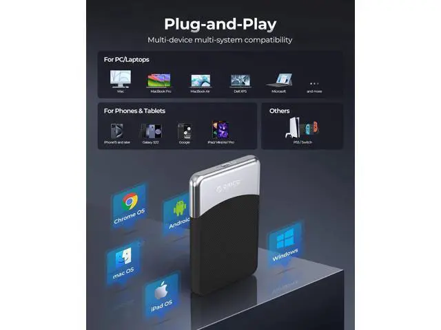 Alt view image 3 of 6 - 480GB External SSD with 2 in 1 USB C Cable, Portable Solid State Drive USB 3.2 Gen 1 Up to 460MB/s, Dust and Drop Resistance, Reliable Storage for USB-C Smartphone, PC, Tablet, Labtop - M25PRO