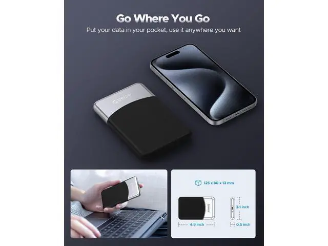 Alt view image 6 of 7 - 512GB External SSD with 2 in 1 USB C Cable, Portable Solid State Drive USB 3.2 Gen 1 Up to 460MB/s, Dust and Drop Resistance, Reliable Storage for USB-C Smartphone, PC, Tablet, Labtop - M25PRO