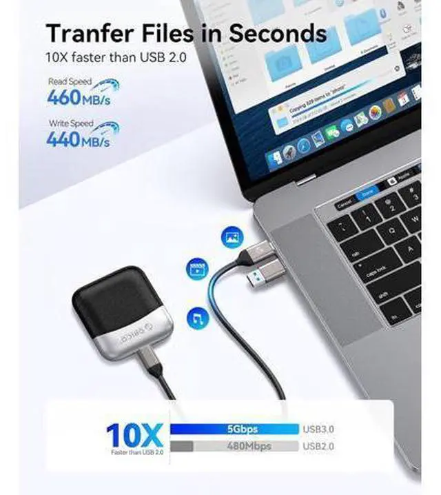 Alt view image 2 of 7 - 256GB External SSD with 2 in 1 USB C & A Cable, Up to 460MB/s, Plug and Play Portable Solid State Drives, Reliable Storage for USB C Smartphone, Tablet, PC - M5PLUS