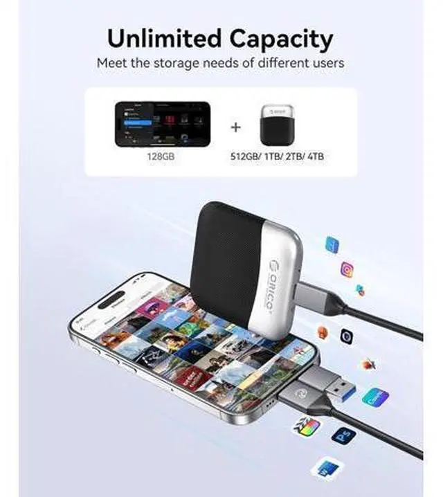 Alt view image 3 of 7 - 256GB External SSD with 2 in 1 USB C & A Cable, Up to 460MB/s, Plug and Play Portable Solid State Drives, Reliable Storage for USB C Smartphone, Tablet, PC - M5PLUS