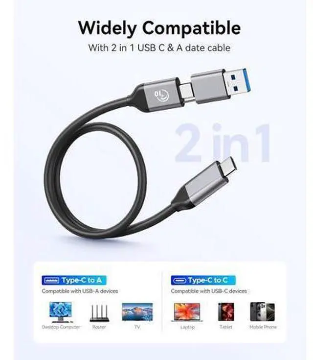 Alt view image 7 of 7 - 256GB External SSD with 2 in 1 USB C & A Cable, Up to 460MB/s, Plug and Play Portable Solid State Drives, Reliable Storage for USB C Smartphone, Tablet, PC - M5PLUS