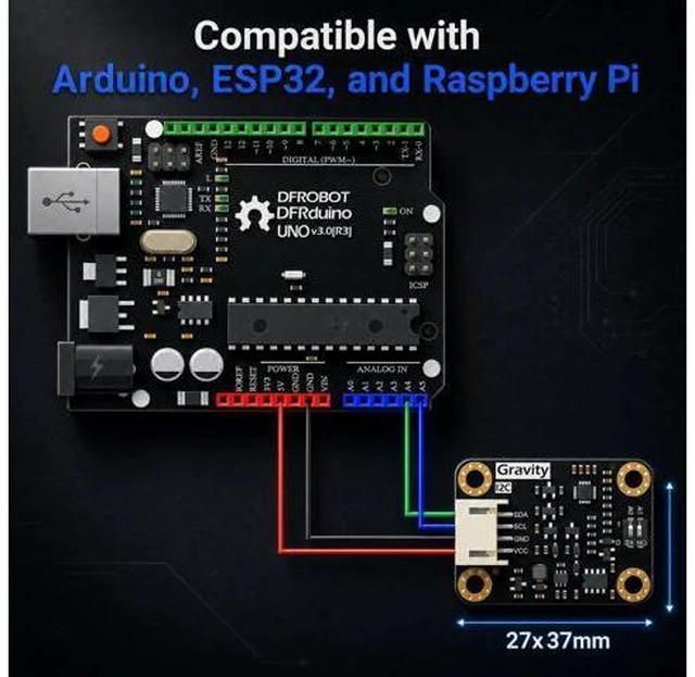 Alt view image 4 of 7 - Gravity: MiCS-4514 Multi-Gas Sensor Module for Arduino / ESP32 / Raspberry Pi | I2C MEMS Air Quality Sensor Detects CO NO2 NH3 Alcohol H2 CH4 | Built-in Algorithm ppm Output for DIY IoT Projects