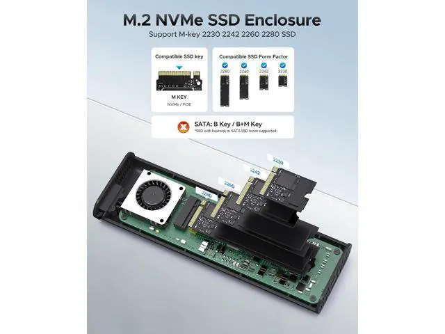 Alt view image 5 of 7 - 40Gbps M.2 NVMe SSD Enclosure with Cooling Fan, Supports up to 8TB, Thunderbolt 3/4 and USB4 Compatible, Backward Compatible with USB 3.2/3.1, M-Key SSD 2280/2260/2242/2230 - COM2-T3