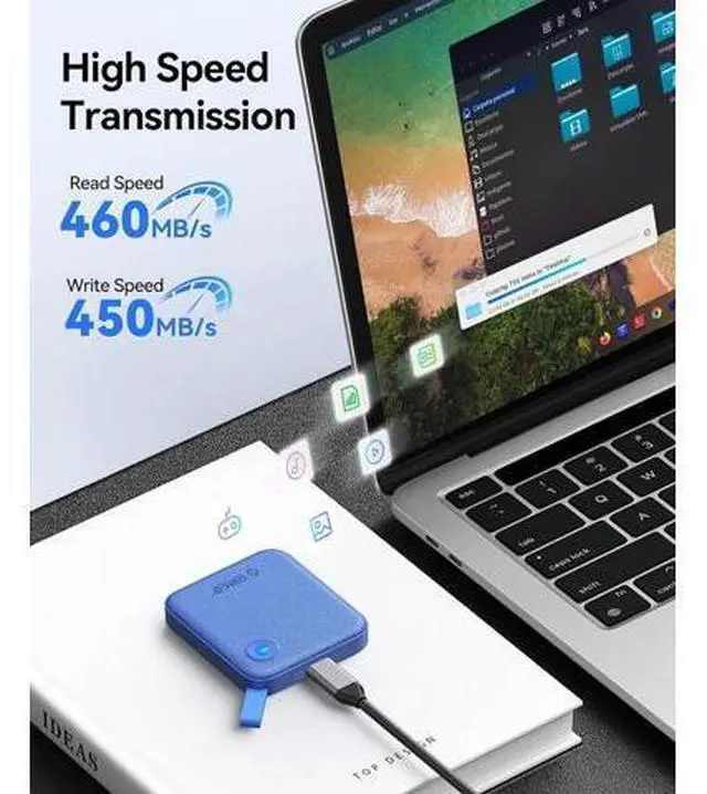 Alt view image 2 of 7 - 512GB External SSD Portable Solid State Drive, Up to 460MB/s, 2-in-1 USB-C & USB-A Cable, Status Indicator, Reliable External Hard Drive for iPhone 15-17, Smartphone, PC B5PLUS (Blue)