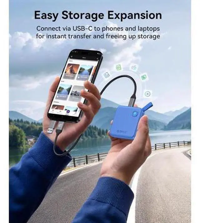 Alt view image 4 of 7 - 512GB External SSD Portable Solid State Drive, Up to 460MB/s, 2-in-1 USB-C & USB-A Cable, Status Indicator, Reliable External Hard Drive for iPhone 15-17, Smartphone, PC B5PLUS (Blue)