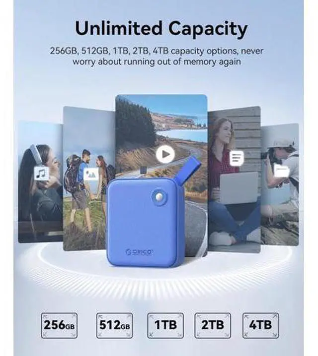 Alt view image 6 of 7 - 512GB External SSD Portable Solid State Drive, Up to 460MB/s, 2-in-1 USB-C & USB-A Cable, Status Indicator, Reliable External Hard Drive for iPhone 15-17, Smartphone, PC B5PLUS (Blue)