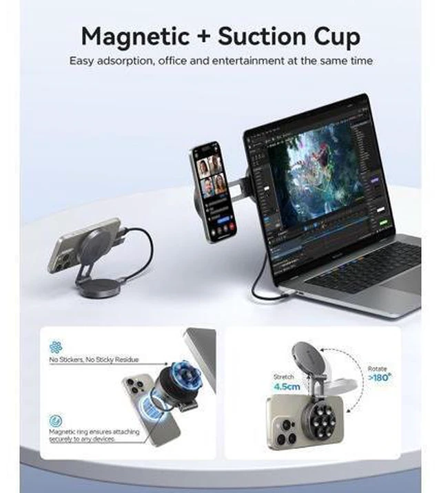 Alt view image 2 of 7 - MiniSnap 512 GB Portable SSD, Magnetic & Scution Cup Design, Foldable Stand for Magsafe Phone, Up to 2000MB/s, External Solid State Drive, for iPhone Tabelt and Labtop - SC20Pro