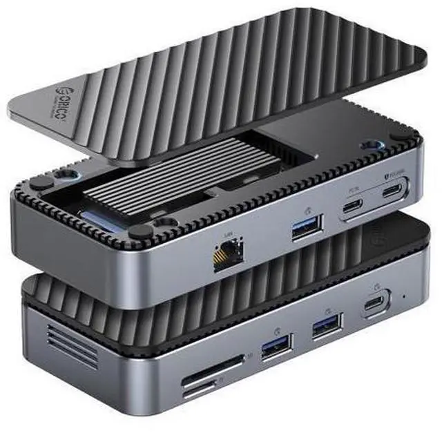 Main image of 9-in-1 USB C Hub with M.2 NVMe SSD Enclosure 10Gbps, Tool Free Hub Docking Station Adapter with Built-in Fan, Gigabit Ethernet, 100W PD, SD/TF, Type C & USB A for Laptop MacBook Mac mini -M2P7