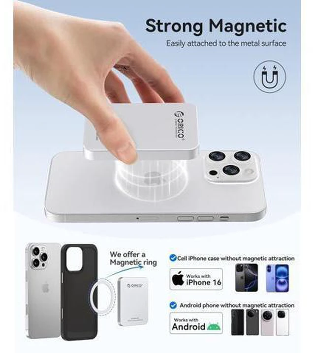 Alt view image 2 of 6 - 480GB Magnetic External SSD, Aluminum Alloy, Up to 460MB/s, External Solid State Drive, Expand Storage for iPhone 17 Pro Max, Compatible w/MagSafe, USB-C Smartphones - K5MINI Silver