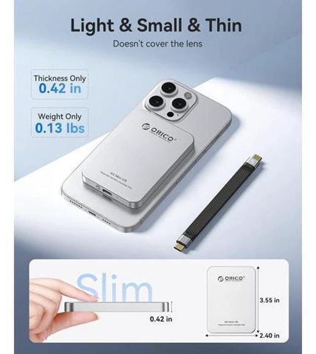 Alt view image 4 of 6 - 480GB Magnetic External SSD, Aluminum Alloy, Up to 460MB/s, External Solid State Drive, Expand Storage for iPhone 17 Pro Max, Compatible w/MagSafe, USB-C Smartphones - K5MINI Silver
