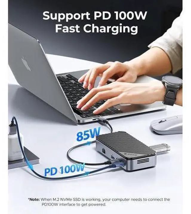 Alt view image 6 of 7 - 9-in-1 USB C Hub with M.2 NVMe SSD Enclosure 10Gbps, Tool Free Hub Docking Station Adapter with Built-in Fan, Gigabit Ethernet, 100W PD, SD/TF, Type C & USB A for Laptop MacBook Mac mini -M2P7