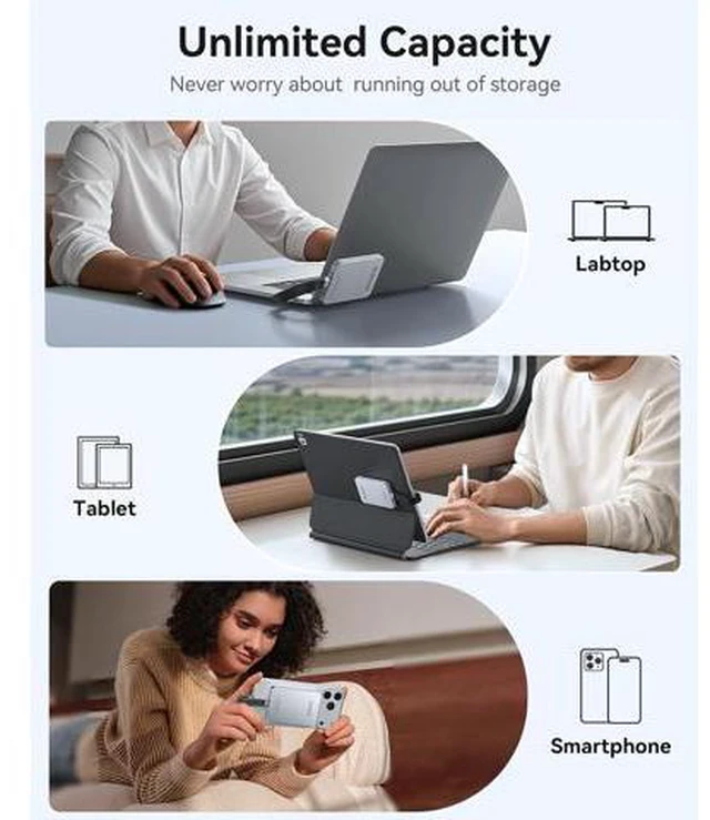 Alt view image 3 of 6 - 480GB Magnetic External SSD, Aluminum Alloy, Up to 460MB/s, External Solid State Drive, Expand Storage for iPhone 17 Pro Max, Compatible w/MagSafe, USB-C Smartphones - K5MINI Silver
