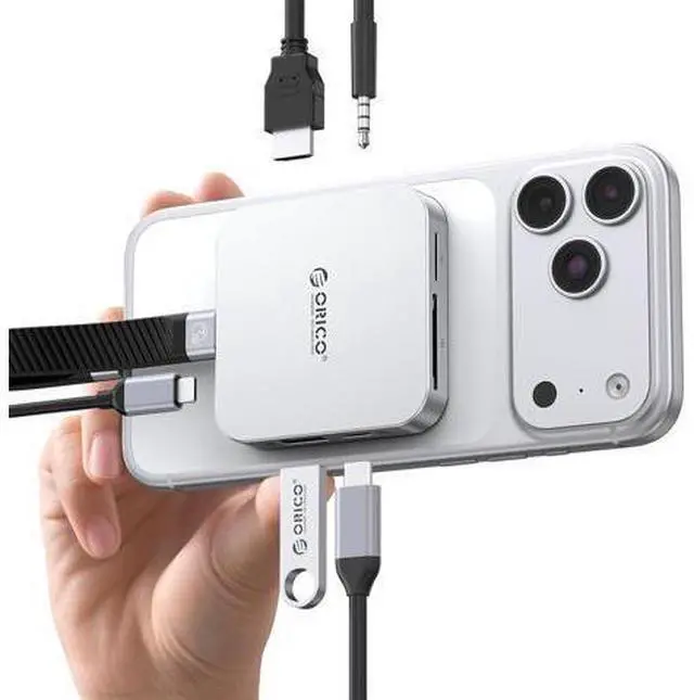Main image of 10Gbps Magnetic M.2 Docking Station, 8-in-1 USB C HUB & M.2 2230 NVMe Enclosure with HDMI 4K@60Hz,SD/TF, USB-A&C 3.2, 100W PD, AUX, USBC Dock for iPhone 17/16/15 Pro/Pro Max