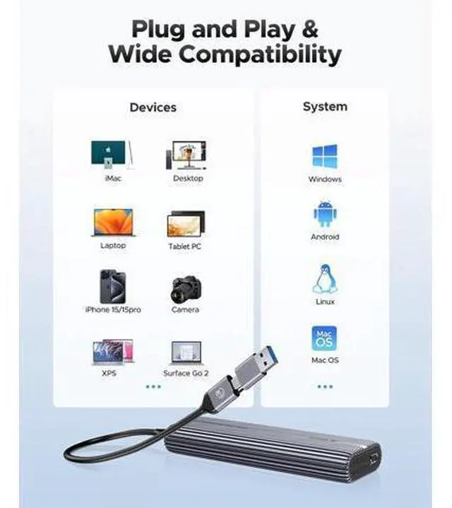 Alt view image 6 of 7 - 40Gbps M.2 NVMe SSD Enclosure with Cooling Fan, Tool Free Aluminum M.2 Adapter Compatible with Thunderbolt 4/3 USB3.2/3.1/3.0/2.0, Max 8TB Capacity-ACOM2