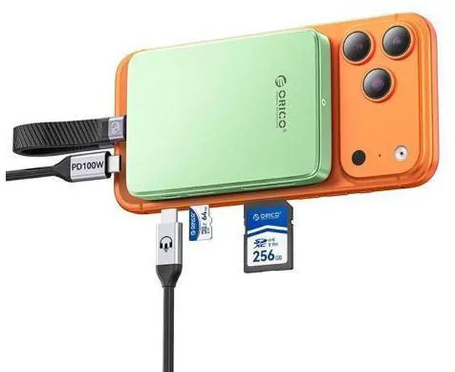 Main image of 10Gbps USB C Hub with NVMe M.2 SSD Enclosure ProRes Recording for iPhone 17/16/15 Pro/Max/Plus with PD 100W TF/SD Card Slot for 2230-2280 SSDs B+M M-Key Diskless AP80F Green