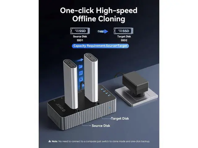 Alt view image 2 of 7 - 40Gbps M.2 NVMe Hard Drive Docking Station with Offline Clone Dual-Bay NVMe Cloner with USB C Cable for Both (M Key, B+M Key) PCIE NGFF Dock, Compatible Size 22110 2280 2260 2242 2230-IT28N