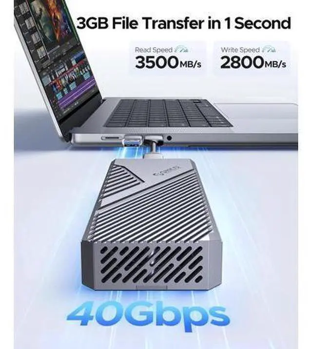 Alt view image 2 of 7 - 40Gbps M.2 NVMe SSD Enclosure with Built-in Cooling Fan, Aluminum External NVMe Case Supports M Key PCIe 4.0 Drive, Compatible with Thunderbolt 3/4, USB4/3.2/3.1/3.0 Interface- CNM2
